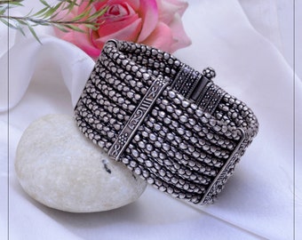 Pulsera bizantina de plata de ley, pulsera de cadena bizantina para mujer, pulsera grabada trenzada, regalo de pulsera de plata oxidada para ella