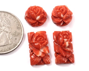 Rare Natural Japanese Carved Momo Coral For Earrings Antique Japan Coral