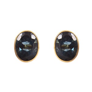 Natural London Blue Topaz Oval Shape Earrings in 18k Solid Yellow Gold For Women Minimalsit Errings Handmade Earrings Blue Topaz Jewelry