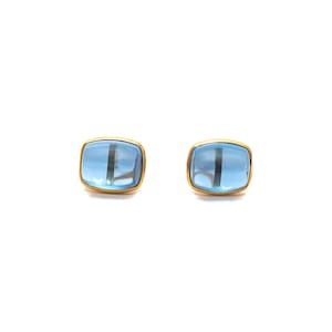 Natural Blue Topaz Octagon Stud Earrings, 18k Solid Yellow Gold Gemstone Earrings, Blue Birthstone Gift, Gemstone Jewellery