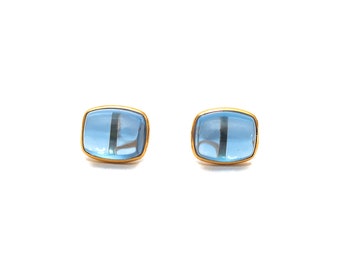 Vintage Sterling Silver Blue Topaz 18K Gold Accent Earrings