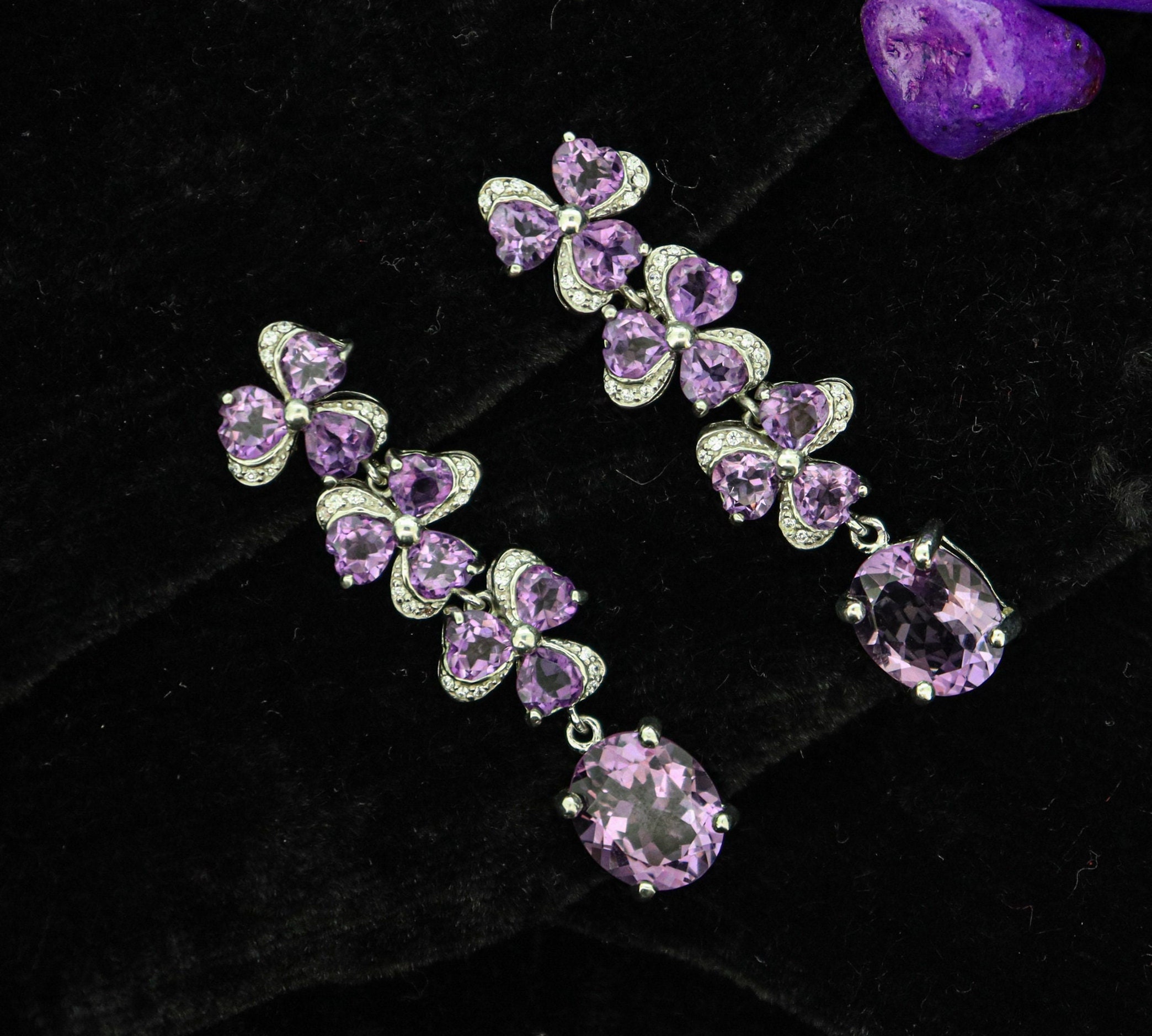 Natürliche Amethyst & Cubic Zirconia Baumeln Tropfen Ohrringe in 925 Sterling Silber für Frauen lange Amethyst Ohrringe für Frauen, Hochzeitsgeschenke