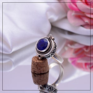 Blue Sapphire Ring Poison Ring, In 925 Sterling Silver Ring Hidden Box Ring, Small Box Ring, Locket Ring for Women Ring, Poisoner Ring Gifts