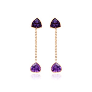 Natural Amethyst Dangle Drop Earrings in 18k Solid Gold For Women Statement Earrings Bridesmaids Earrings Gifts for mom February Birthstone