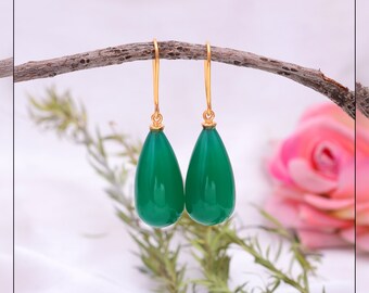 Green Jade Earrings In 18k Solid Gold Earring Teardrop Earrings Boho Earring Classic Earrings Wedding Earring Handmade Earring Gifts For Her