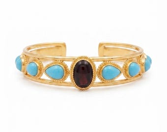 Turquoise & Garnet Open Cuff Bracelet