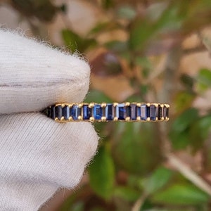 Blue Sapphire Eternity Band Ring Baguette cut Ring In 18k Solid Gold Ring, Promise Ring September Birthstone, Gift For Her Birthday Gift