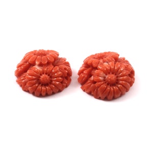Rare Natural Japanese Carved Flower Momo Coral for Earrings Vintage Coral  For Jewelry Making