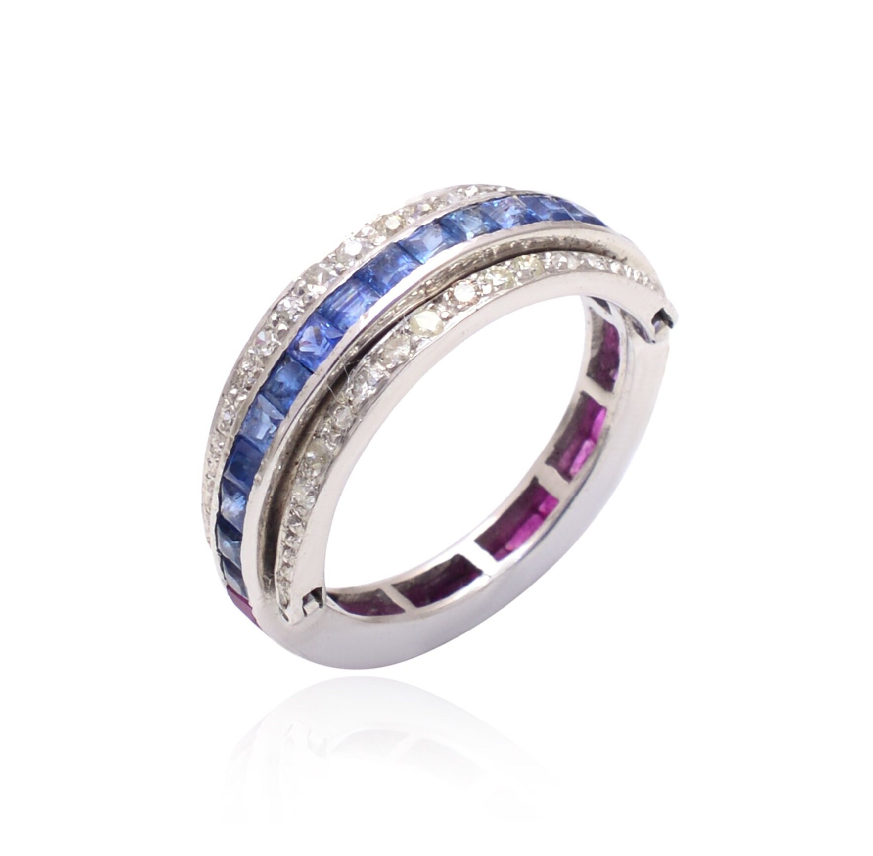 Natural Blue Sapphire & Ruby Diamond, Full Eternity Ring, Stacking Ring in 18k Solid Gold Engagement Ring For Women Adjustable Ring
