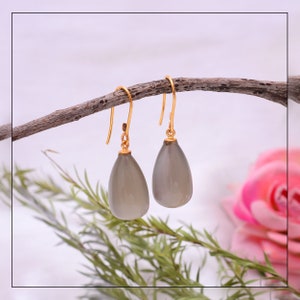 Natural Teardrop Brown Moonstone Dangle Drop Earrings in 18k Solid Yellow Gold For Women Birthstone Dangle Earrings, Gifts for Her