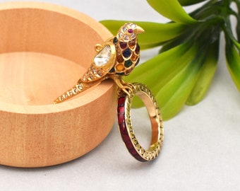 Parrot Ring Natural Multi Sapphire Ring, Ruby Ring, In 14k Solid Gold Ring Bird Gold Ring, Multi Sapphire Ring, Gold Ring, Anniversary Gifts