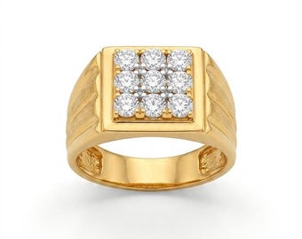 18K Gold Diamond Ring, Men’s Diamond Signet Ring, Solid Gold Statement Ring, Diamond Cluster Ring, Luxury Fine Jewelry Gift for Him