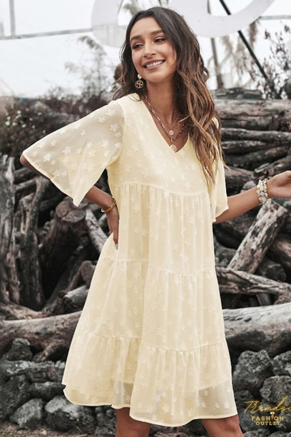 Star Flutter Sleeve Tiered Dress Etsy