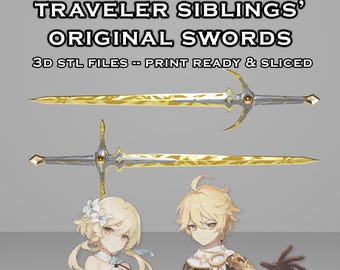 Traveler's Original Swords -- Aether and Lumine -- Genshin Impact -- Splited Print Ready