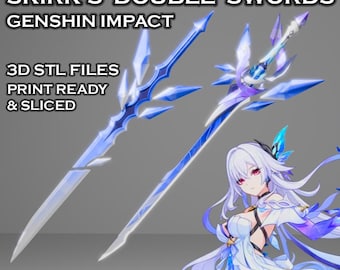 Skirk Double Swords -- Genshin Impact Cosplay -- 3D Print Ready Sliced STL Files -- Connectable Swords to Make Spear