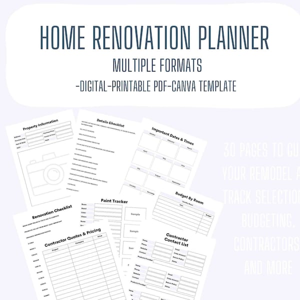 Home Renovation Planner, Remodel Guide, Bathroom remodel, kitchen remodel, home renovation budget tracker, home remodeling tracker