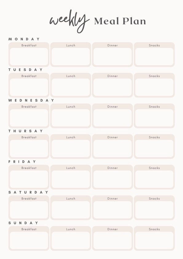 Digital PDF Printable Weekly Meal Planner - Etsy