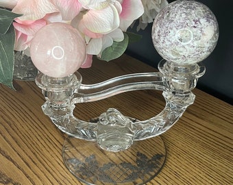 Vintage Sphere Stand* Double Holder, Beautiful Silver Design, Crystal Stand. Crystal Ball Stand, Sphere holder, Sphere Stand, Candle Holder