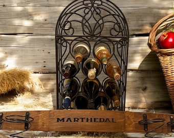 Wine Barrel Wine Rack Personalized, made from a reclaimed wine barrel stave. Any name custom carved on reclaimed wine barrel. Free Shipping