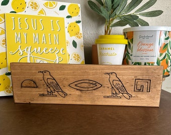 Your name in hieroglyphs! Custom sign in ancient Egyptian hieroglyphs. Personalized wall sign carved wood fit for a pharaoh. Free Shipping!