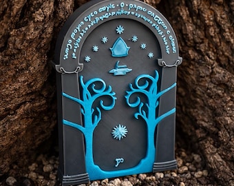 Lord of the Rings Fairy Door. Glows in The Dark! Hobbit fans will love the Door of Durin (Gates of Moria) in their garden!  Free Shipping!