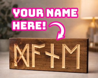Personalized Viking Rune Name Sign, Personalized Carved Wood Nordic Decor.  Custom sign with your name in Norse Name. Free Shipping!