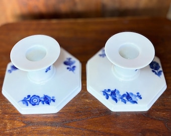 Vintage Royal Copenhagen Candleholders: Blue & White Floral Decor