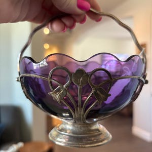 Vintage Art Krupp Berndorf. Purple Glass Bowl. Vintage Decorative Bowl. Vintage Glass Decor. Vintage Home Decor. image 1