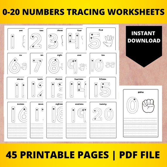 0 20 number tracing printable worksheet learn to write etsy