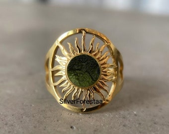 Bague moldavite naturelle en argent, bague moldavite brute, cicatrisation, bague moldavite en matéorite, véritable République tchèque, bague moldavite brute