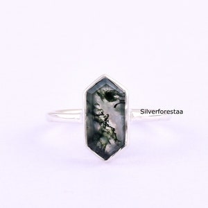 Natural Moss Agate Ring, Sterling Silver Ring, Silver Ring, Moss Agate Ring, Gemstone Ring, Boho Ring, Moss Agate Jewelry, Gift for Her