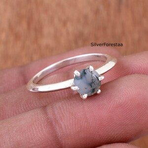 Natural Moss Agate Sterling Silver Ring: Handmade Stacking Jewelry