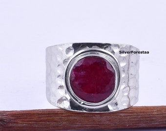 Ruby Signet Bands, Mens Ring, Men;s Silver Band, Gemstone Ring, 925 Silver Ring, Handmade Ring, Anxiety Ring, July Birthstone Ring.