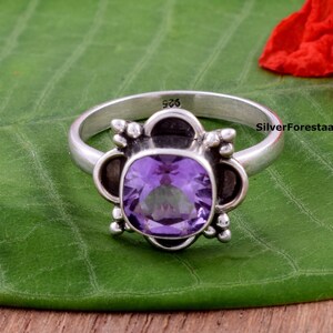 Handmade Amethyst 925 Sterling Silver Ring - Size 8mm