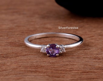 Dainty Amethyst Sterling Silver Ring: Handmade Yoga Jewelry