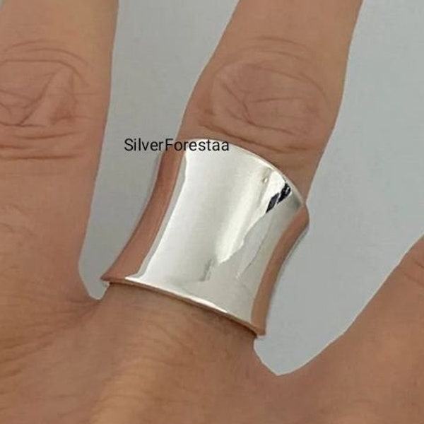 925 Sterling Silber Konkav Ring, 925 gestempelt, Boho Chic, Boho, Statement Frauen Ring, schlichte polnische Band Weihnachtsgeschenk