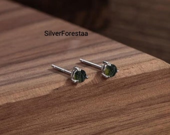 RAW MOLDAVITE Stud Earrings*Moldavite Ear Studs*Tektite Gemstone Stud Earrings*Sterling Silver earrings*Moldavite Studs*Anniversary Gift.