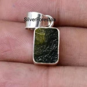 Handgemachter Roher Moldavit Anhänger: 925 Sterling Silber Meteorit Halskette