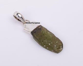 Handmade Moldavite Pendant Necklace: 925 Sterling Silver Tektite Jewelry