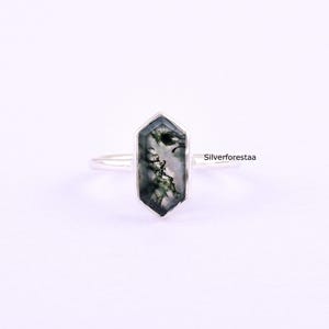 Natural Moss Agate Sterling Silver Ring: Boho Gemstone Jewelry