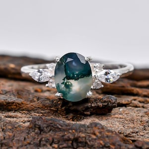 Oval Moss Agate Ring: 925 Sterling Silver Gemstone Jewelry
