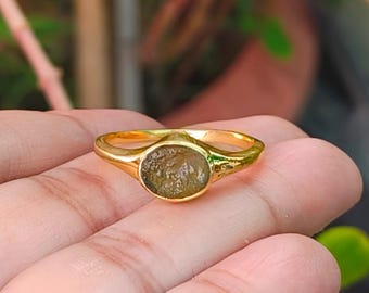 Raw Moldavite Ring: 925 Sterling Silver Band, Authentic Tektite Gemstone
