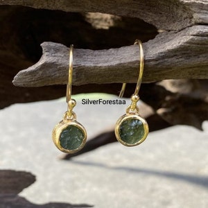Rough Natural Moldavite Earring, Gemstone Earring, Tektite Earring,  925 Sterling Silver Jewelry, Moldavite Silver Earring, Christmas Gifts.