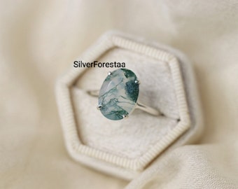 Natural Moss Agate Ring, Handmade Ring, 925 Sterling Silver Ring, Moss Agate Ring, Gemstone Ring, Anxiety Ring, Moss Agate Jewelry.