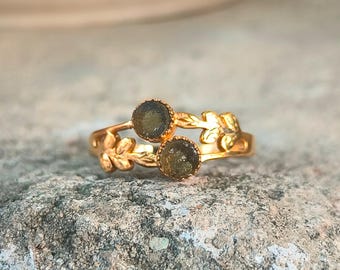 Rough Genuine Moldavite Silver Ring, Leaf Shape Authentic Gemstone Ring, Sterling Silver Ring, Minimalist Ring, Birthday Gift for Love