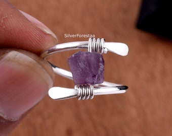 Rough Amethyst Ring, 925 Sterling Silver Ring, Gemstone Ring, Raw Crystal Ring, Natural Amethyst Raw Stone Ring, Wedding Ring, Gift For Her.