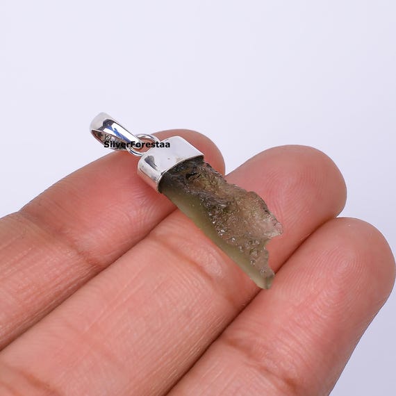 Authentic Moldavite Meteorite Pendant: 925 Sterling Silver Tektite