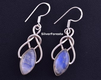 Pendiente de piedra lunar arco iris, pendiente de plata 925, pendiente de piedra preciosa, pendientes colgantes colgantes, pendiente de piedra de nacimiento, joyería de piedra lunar, pendiente de mujer.