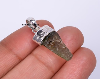 Genuine Moldavite Necklace, 925 Sterling Silver Necklace, Raw/Rough Moldavite Meteorite Necklace Authentic raw Moldavite Healing Crystal