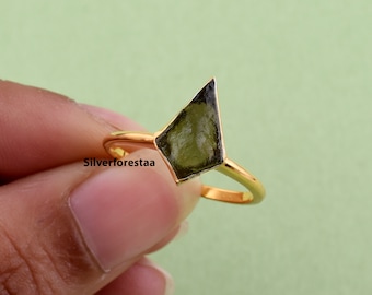 Raw Moldavite Meteorite Ring: 925 Sterling Silver, Handmade